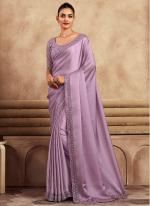 Satin Silk Lilac Party Wear Embroidery Work Saree